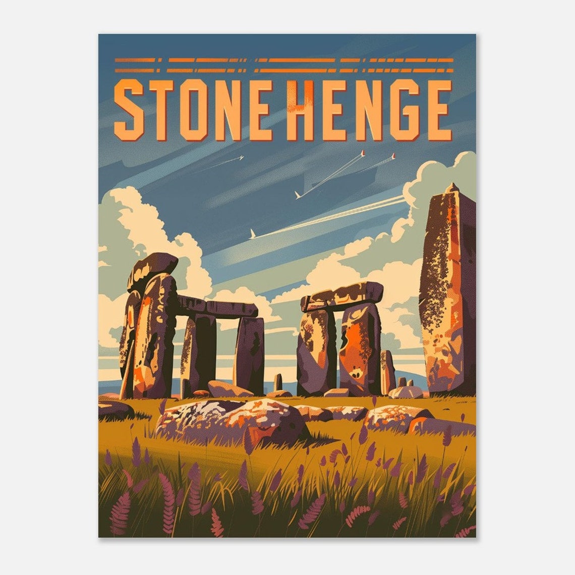 Stonehenge Ancient Stone Circle Meadow Sky Vintage Travel Poster - Image 2