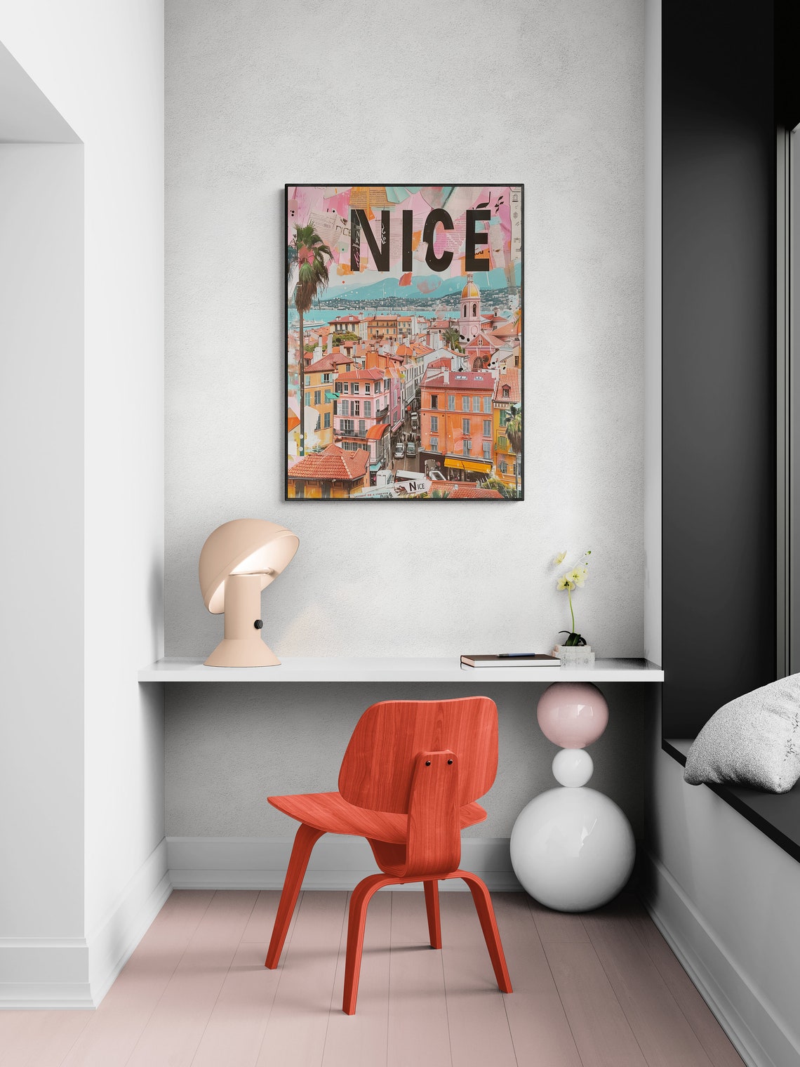 Nice Old Town Rooftops Palm Collage Pink Retro France Travel Poster - Image 5