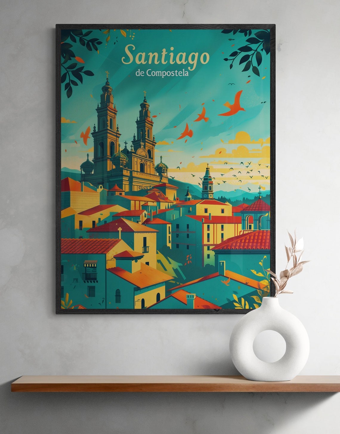 Santiago de Compostela Cathedral Rooftops Day Vintage Travel Poster - Image 2