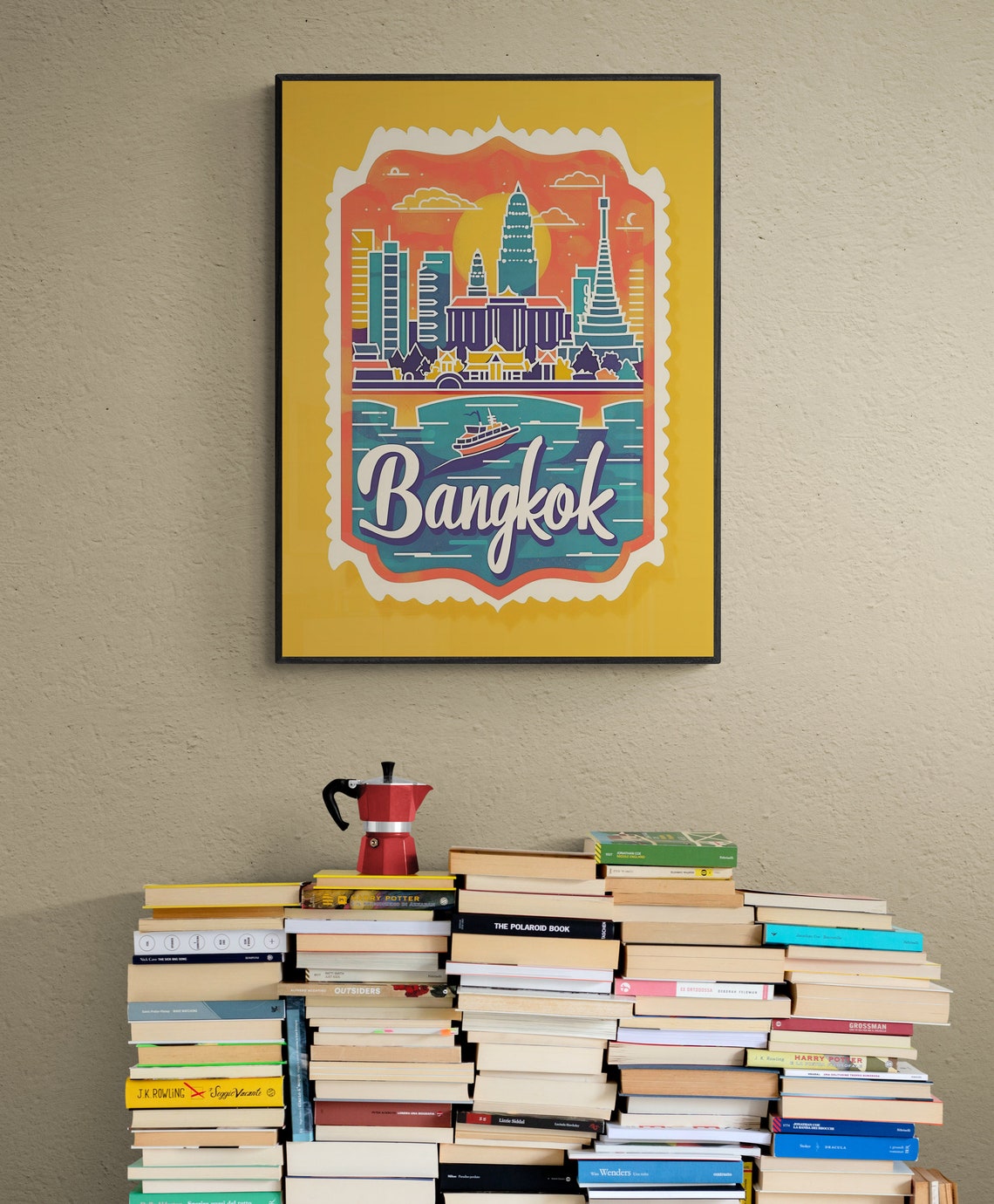 Bangkok Thailand Temples River Boat Vintage Travel Stamp Poster - Image 4