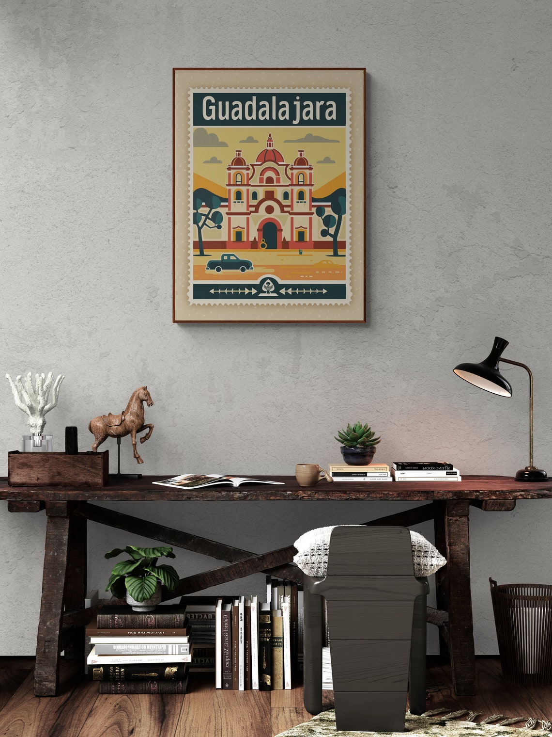 Guadalajara Mexico Church Domes Vintage Car Stamp Style Poster - Image 5