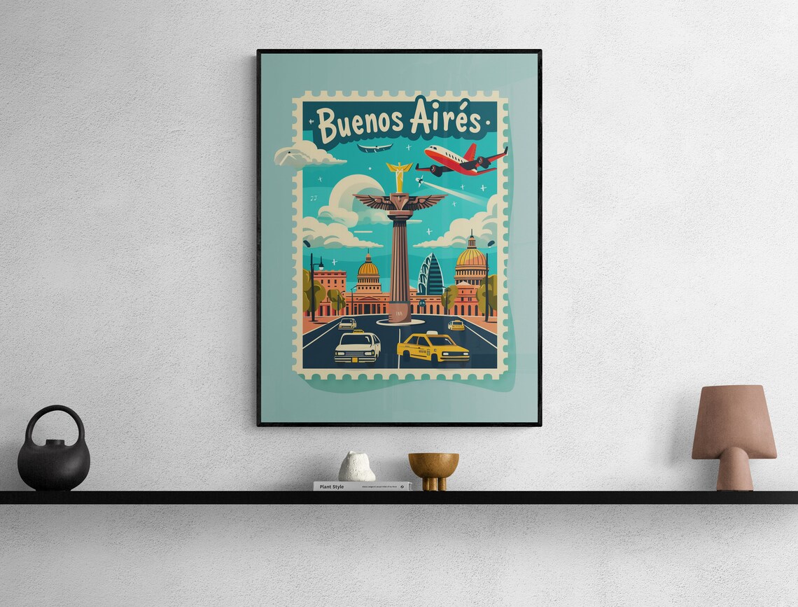 Buenos Aires Monument Taxis Avenue Vintage Travel Stamp Poster - Image 5