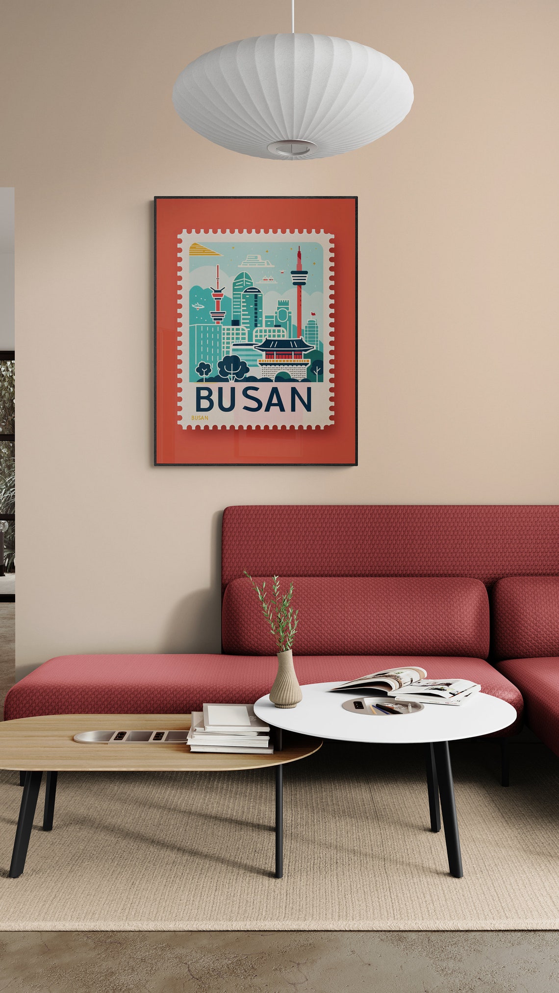 Busan Korea Harbor Skyline Temple Gate Stamp Travel Art Poster - Image 5