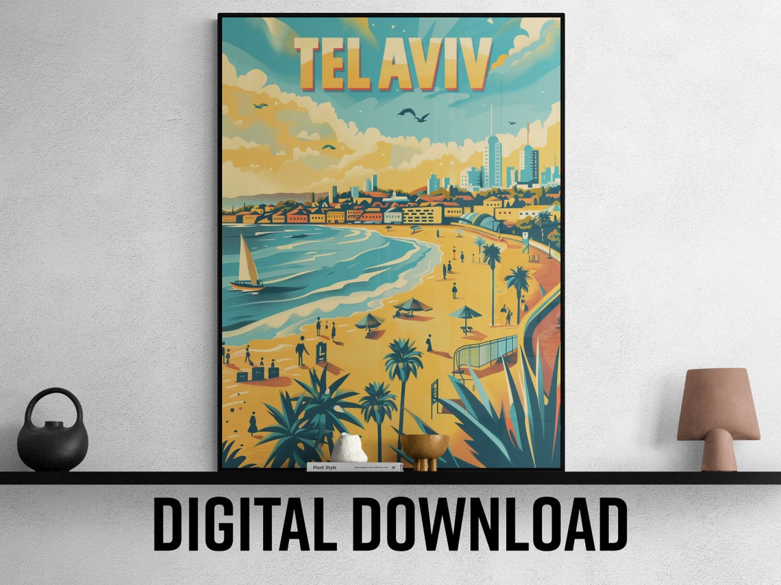 Tel Aviv Golden Beach City Skyline Sunny Coast Travel Poster