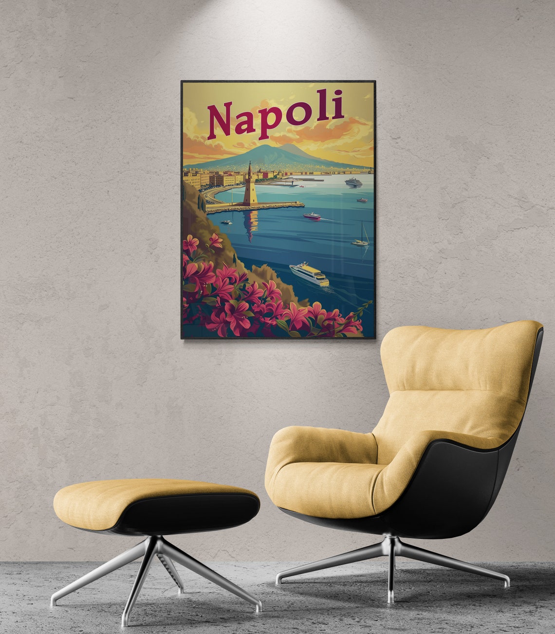 Napoli Bay Vesuvius Lighthouse Vintage Italian Coast Poster Art - Image 3