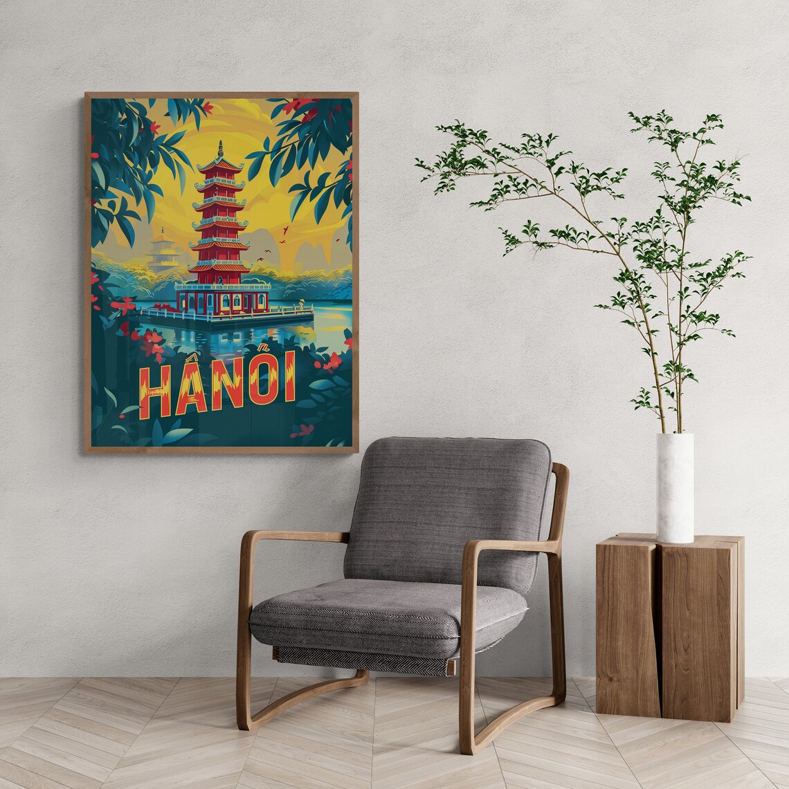 Hanoi Red Pagoda Lake Vintage Vietnam Temple Garden Poster Art - Image 3