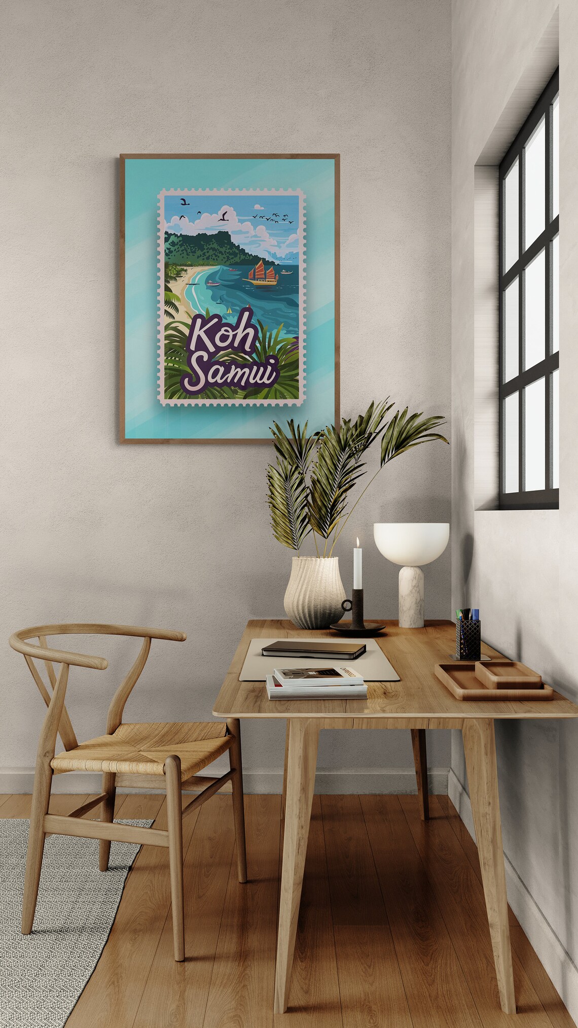 Koh Samui Thailand Tropical Beach Cove Stamp Style Travel Poster - Image 3