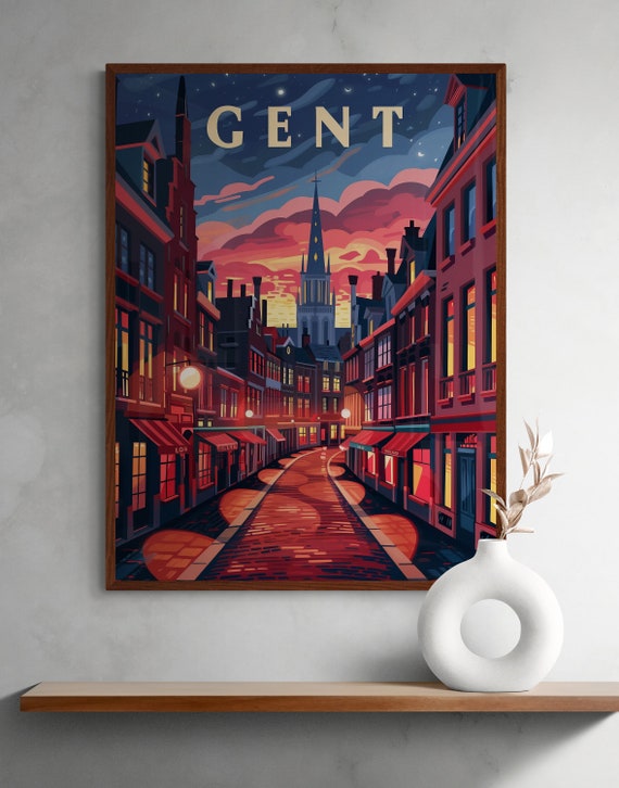 Ghent Colorful Vintage Poster Vibrant Wall Art Perfect Home Decor Unique Gift For Art Lovers