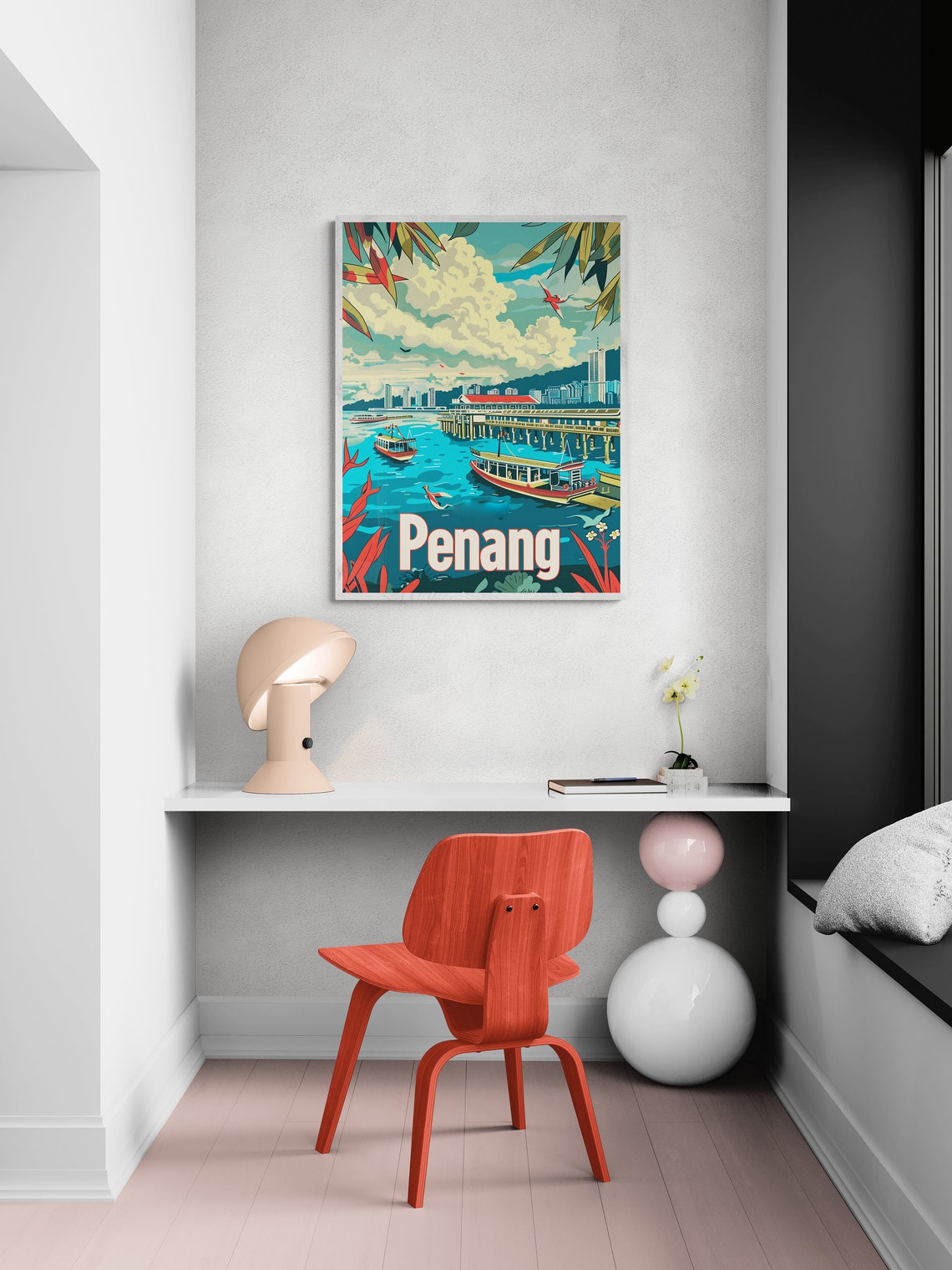 Penang Harbor Ferries Jetty Skyline Vintage Malaysia Travel Poster - Image 4
