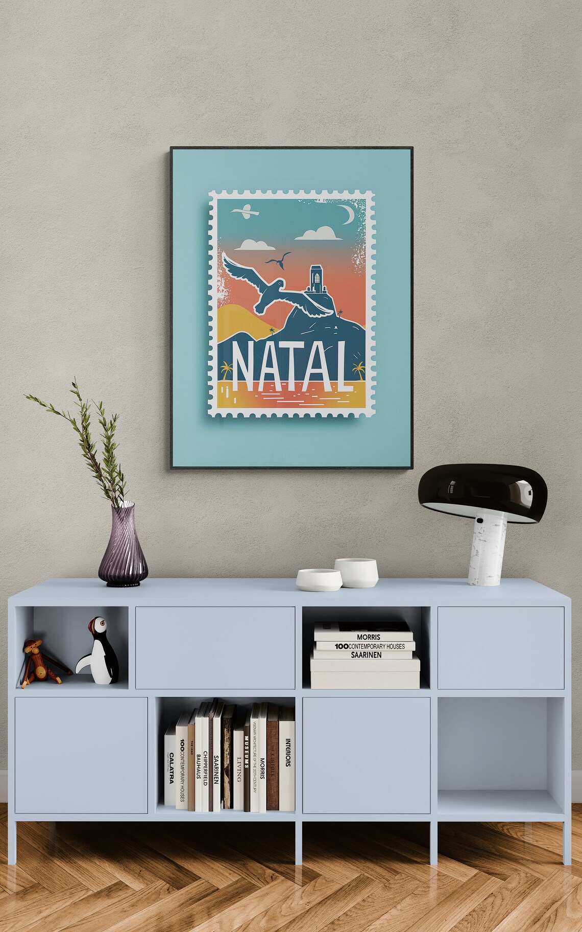 Natal Brazil Seabird Cliff Sunset Vintage Travel Stamp Poster - Image 3