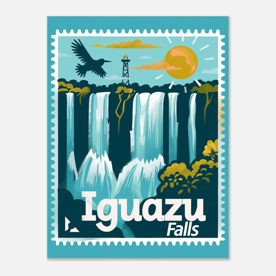 Iguazu Falls Thundering Waterfall Vintage Travel Stamp Poster - Image 2