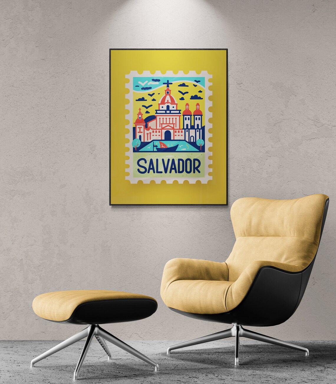 Salvador Brazil Colonial Church Harbor Stamp Travel Art Poster - Image 3