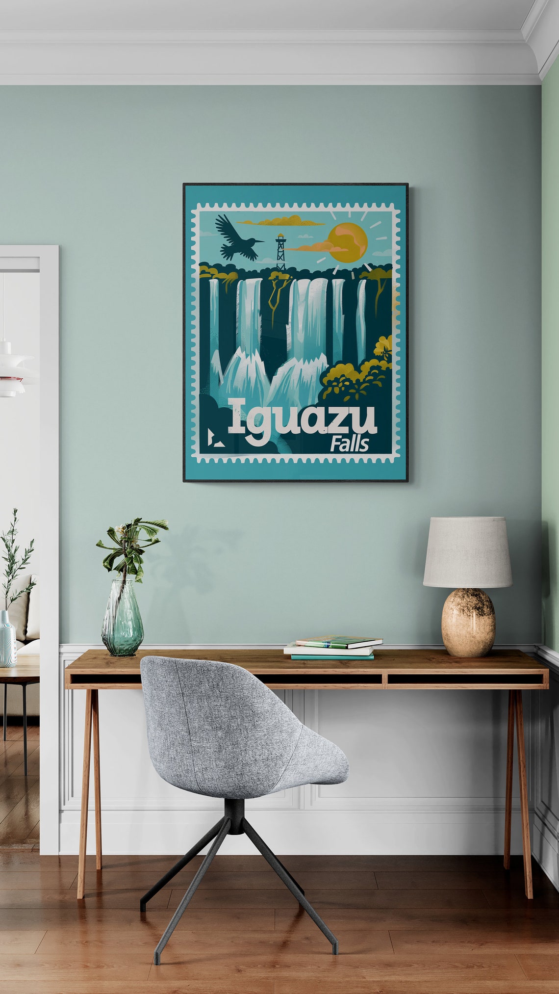 Iguazu Falls Thundering Waterfall Vintage Travel Stamp Poster - Image 3