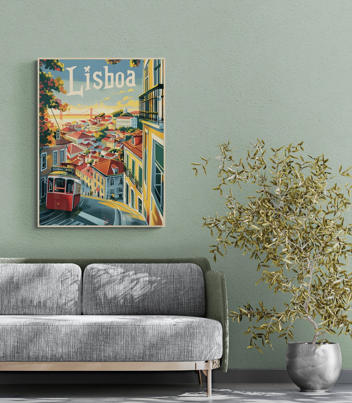 Lisboa Alfama Tram Hillside Bridge City View Vintage Travel Poster - Image 3