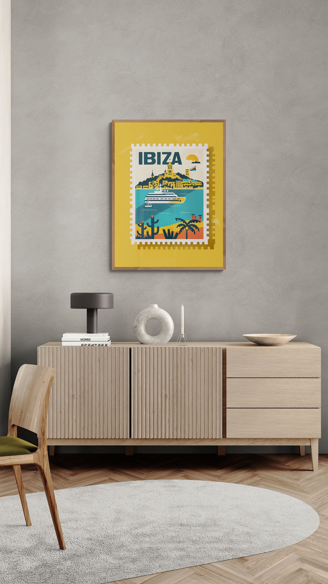 Ibiza Cruise Ship Old Town Harbor Postage Stamp Style Travel Poster - Image 3
