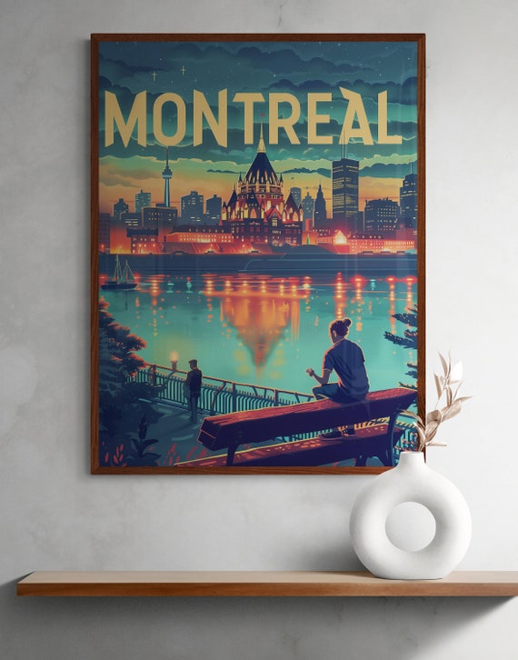 Colorful Vintage Montreal Poster Retro Wall Art Home Accent Travel Enthusiast Gift