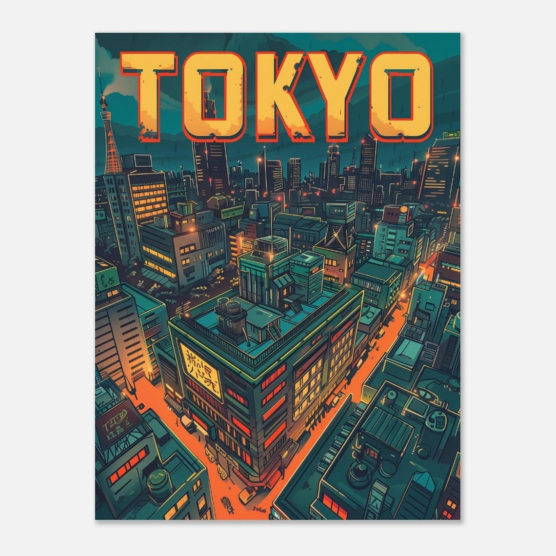 Tokyo Neon Night Skyline Glow Aerial Japanese City Lights Poster - Image 2
