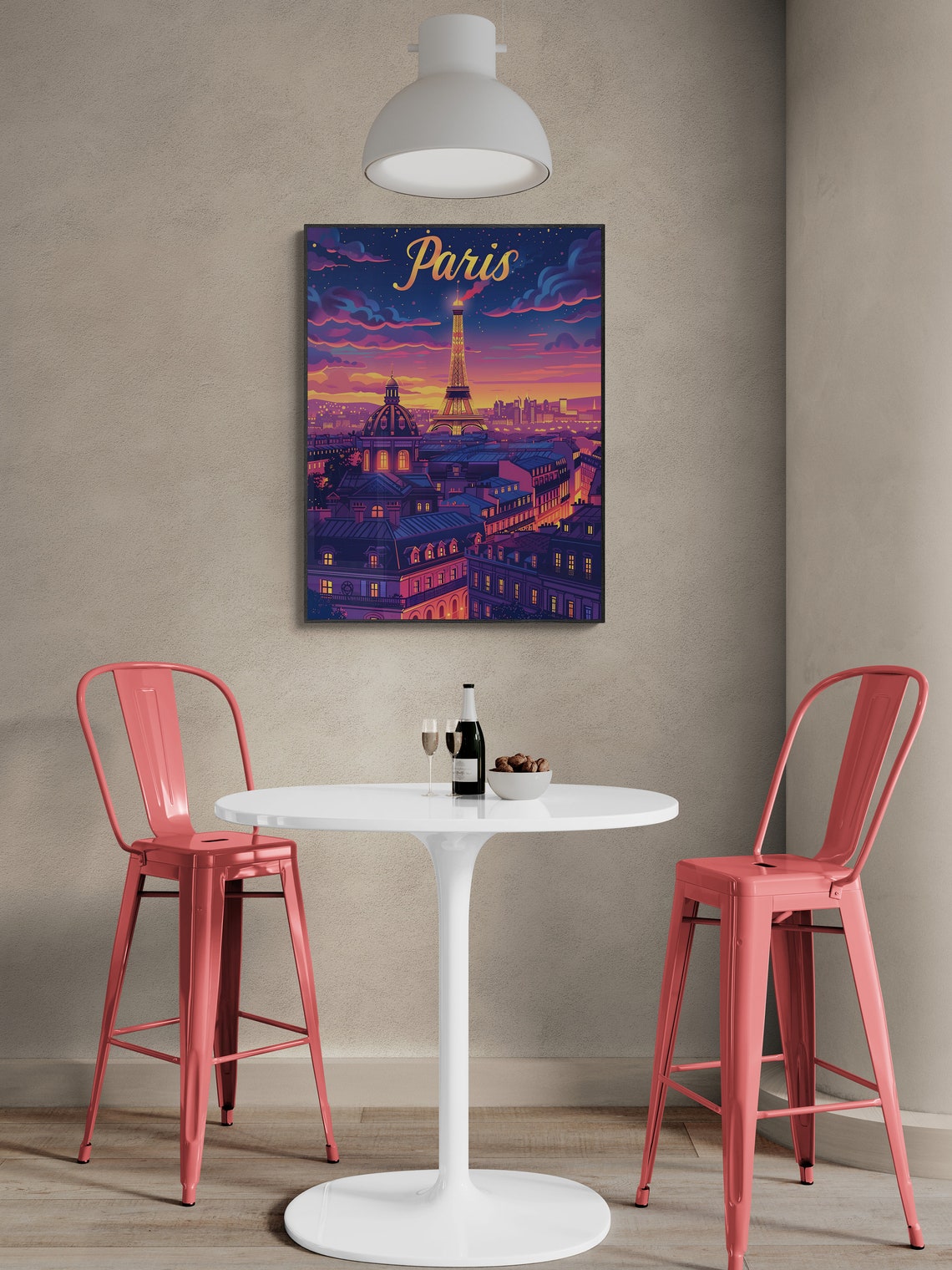 Paris Eiffel Tower Rooftops Night Skyline Romantic Travel Poster - Image 3