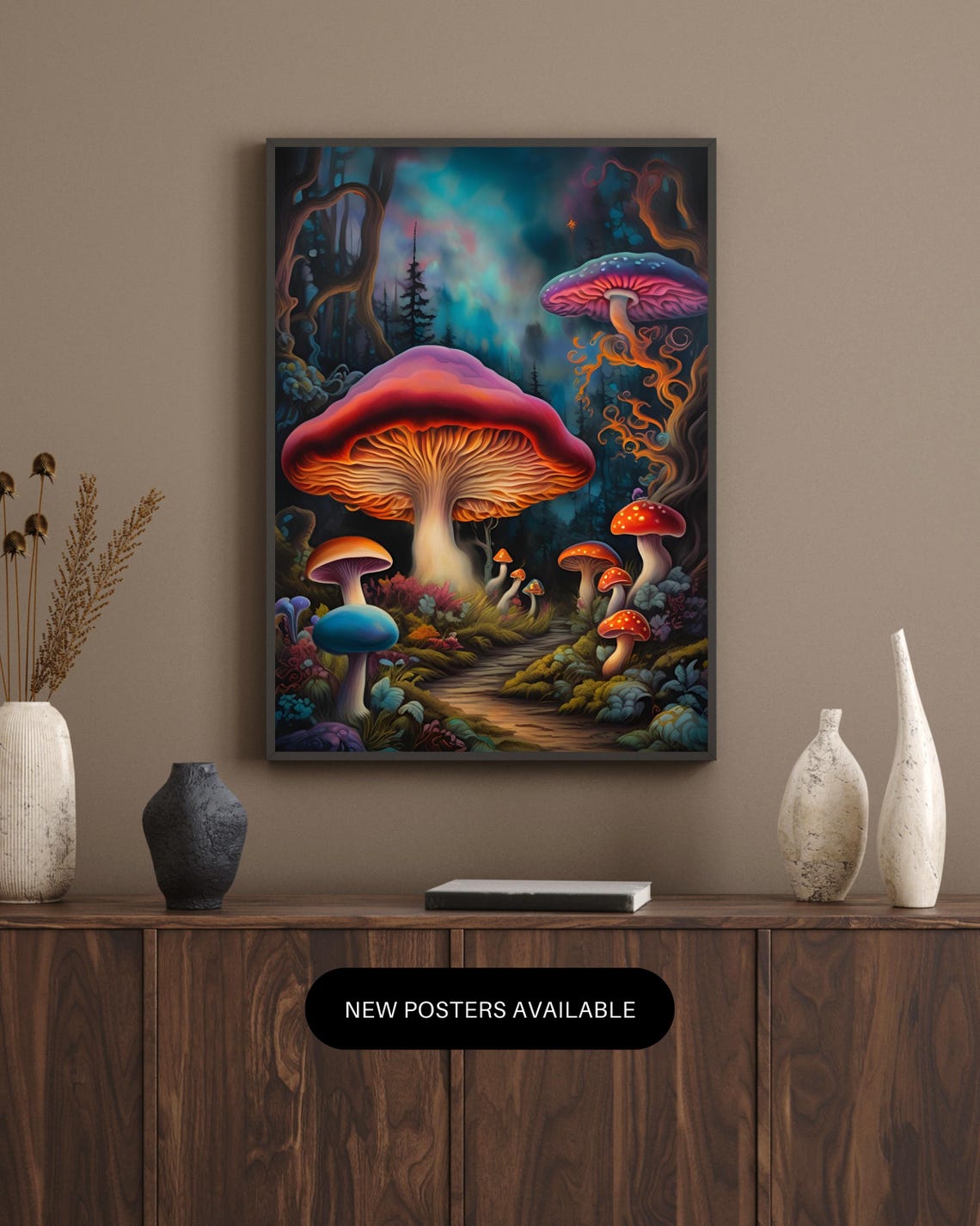 Whimsical Mushroom Forest Fantasy Art Print with Glowing Smoke - Image 4