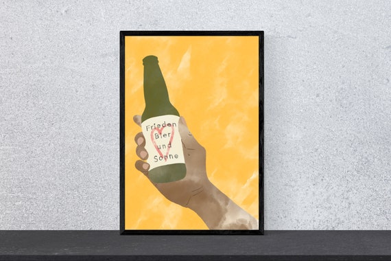 Peace Beer And Sun Poster Art Print Wall Art Happiness Funny Funny Saying Motivation Watercolor Din A 4 Bottle