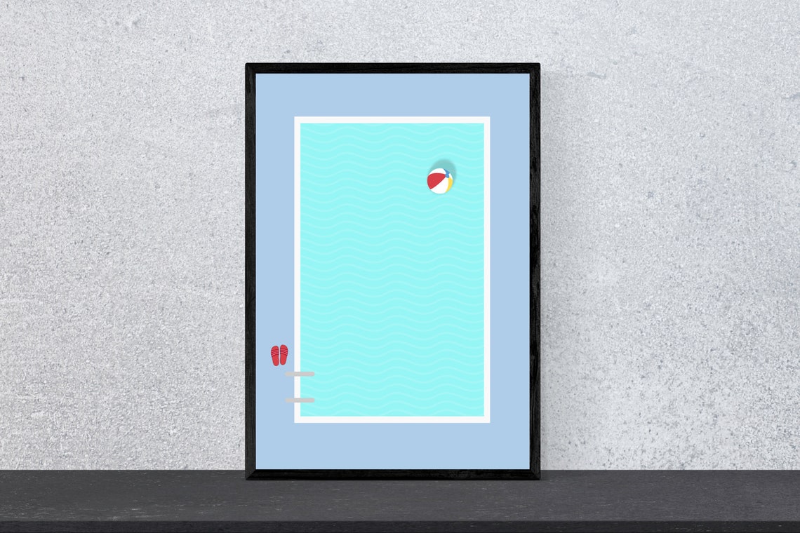 Swimming Pool Beach Ball and Flip Flops Summer Minimal Art Poster