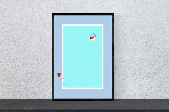 Swimming Pool Beach Ball and Flip Flops Summer Minimal Art Poster