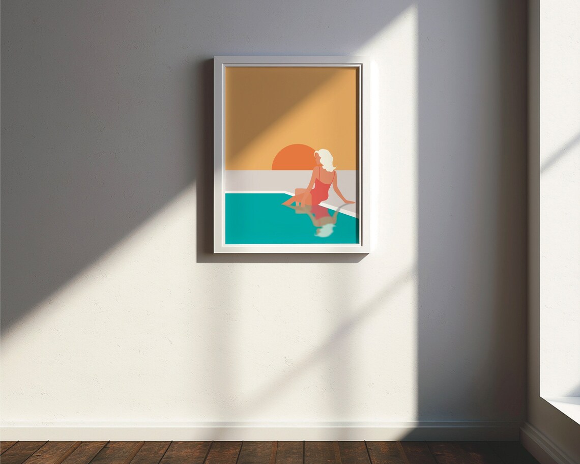 Woman By The Pool Illustration Art Print, Minimal Modern - Image 3