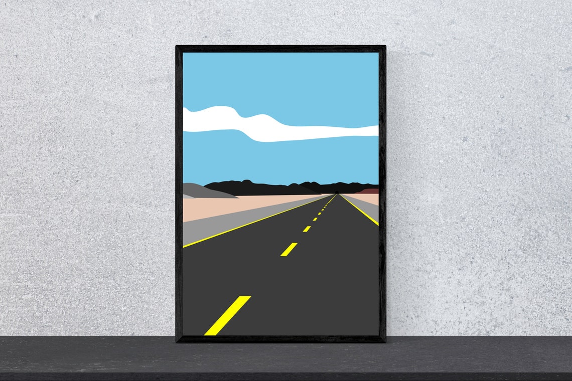 Desert Highway Road Trip Minimalist Travel Illustration Poster