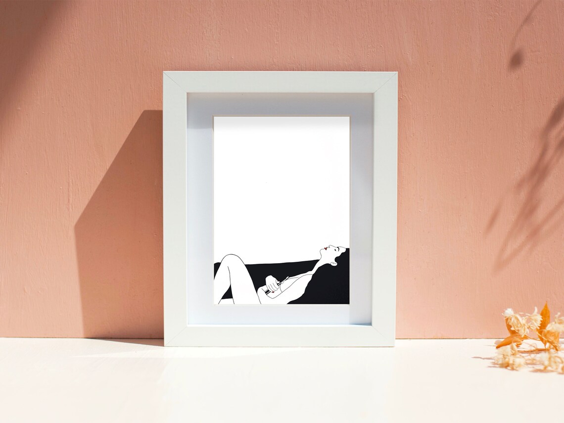 Naked Lines Reclining Woman Sofa Minimalist Line Art Sketch Poster - Image 3