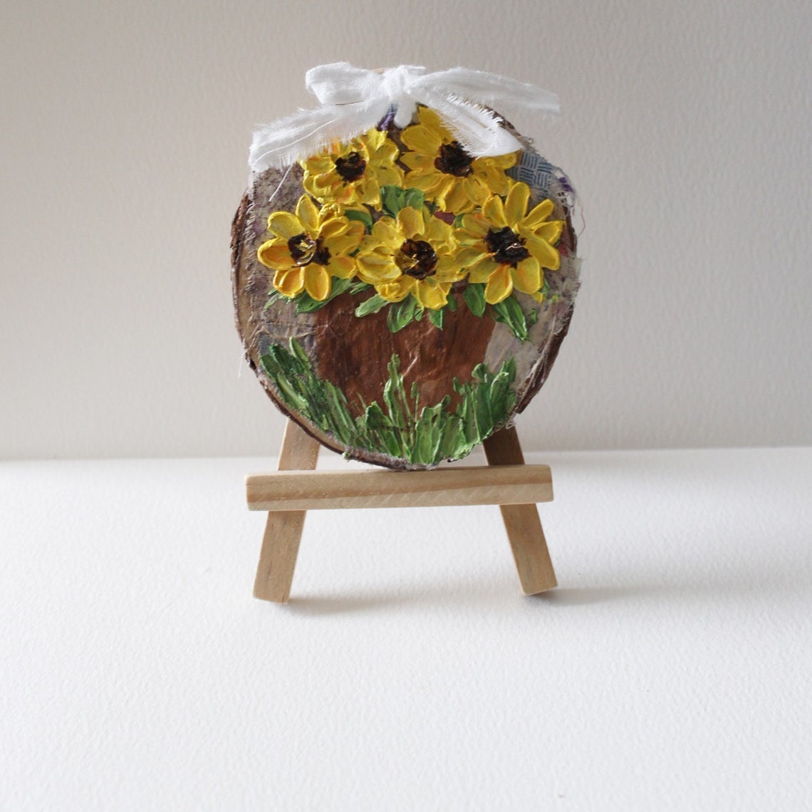 Painted Wood Slice Ornaments with Impasto Flowers and Bows Poster - Image 3
