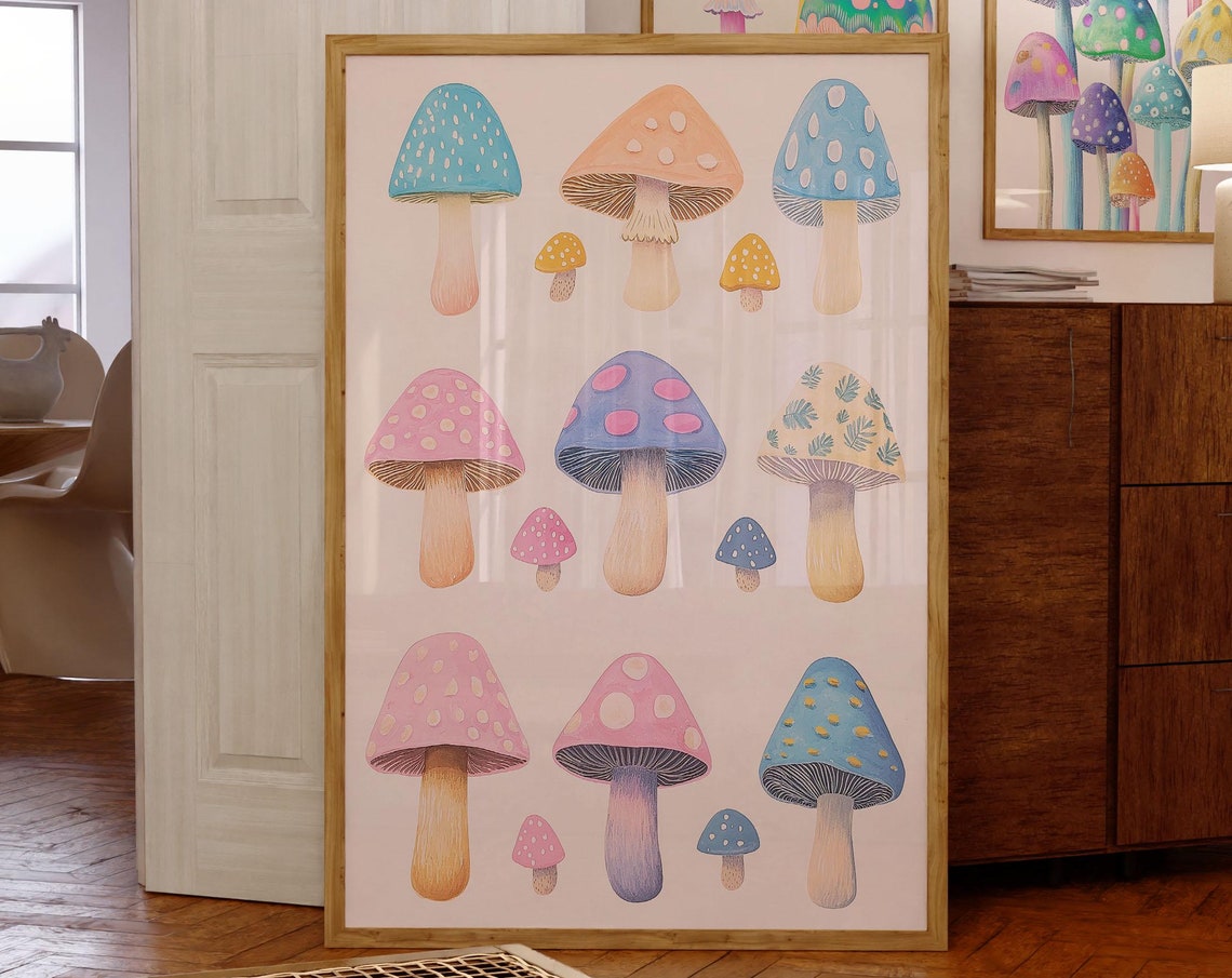 Pastel Mushroom Collection Vintage Botanical Specimen Art Print