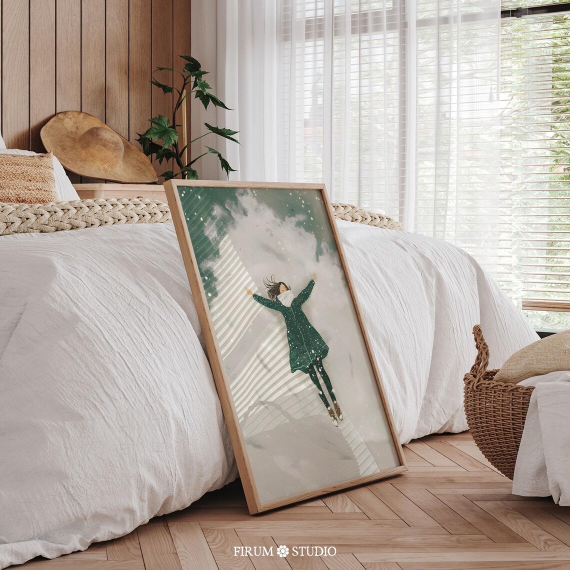 White And Green Snow Angels Retro Winter Poster - Image 2