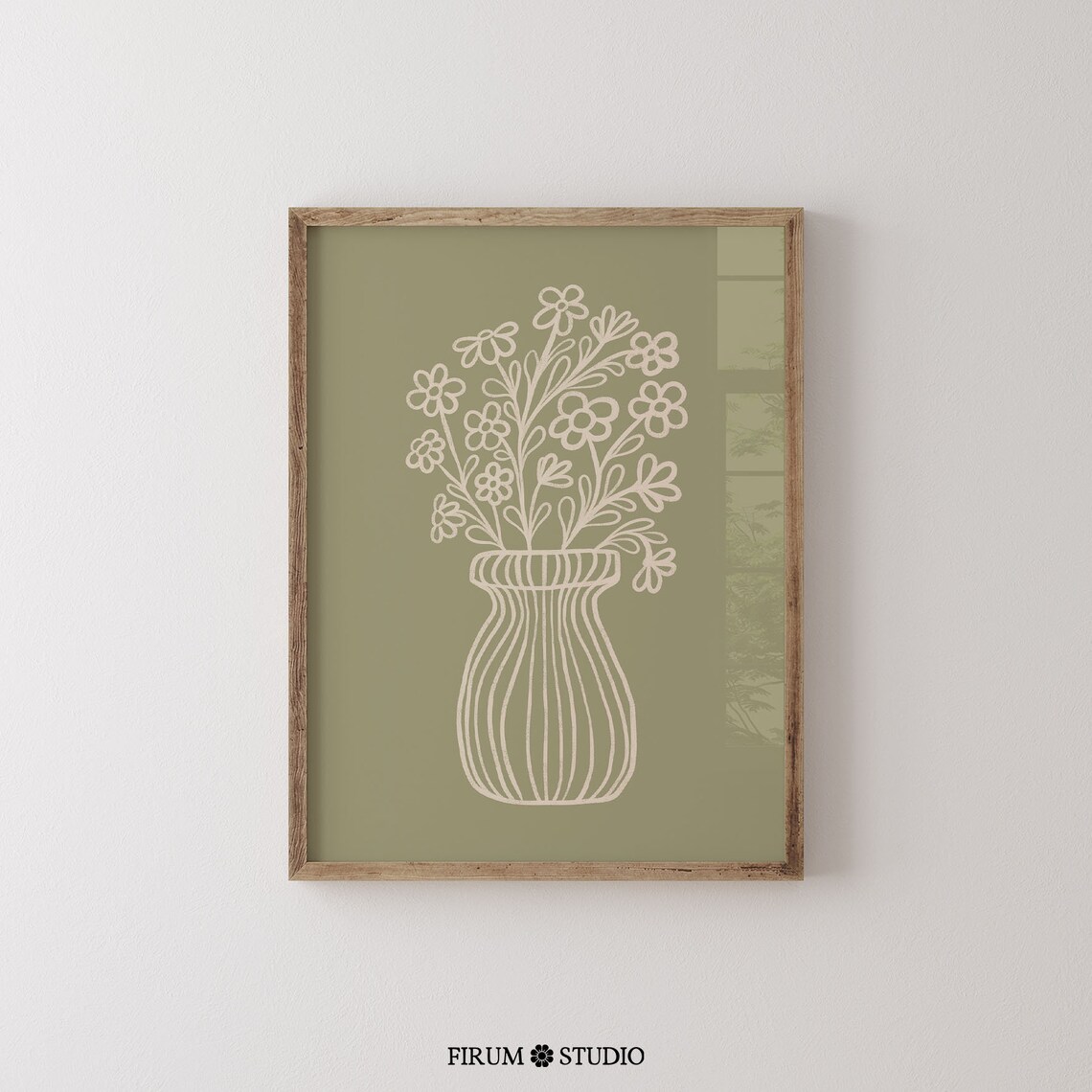 Cream Vase of Wildflowers on Sage Green Neutral Nursery Art Poster