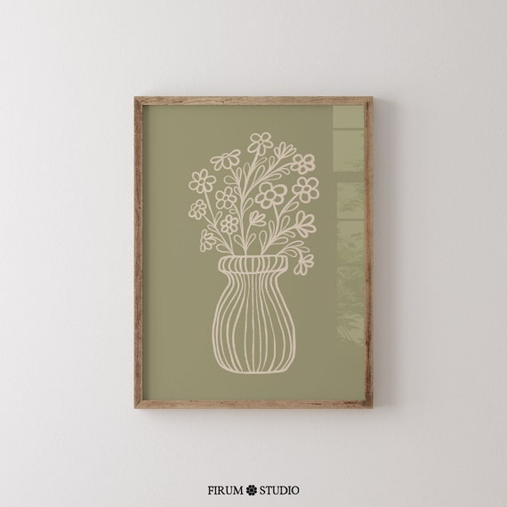 Sage Green Florals Wall Art Cute Floral Pastel Room Decor Muted Green Nursery Prints 0724