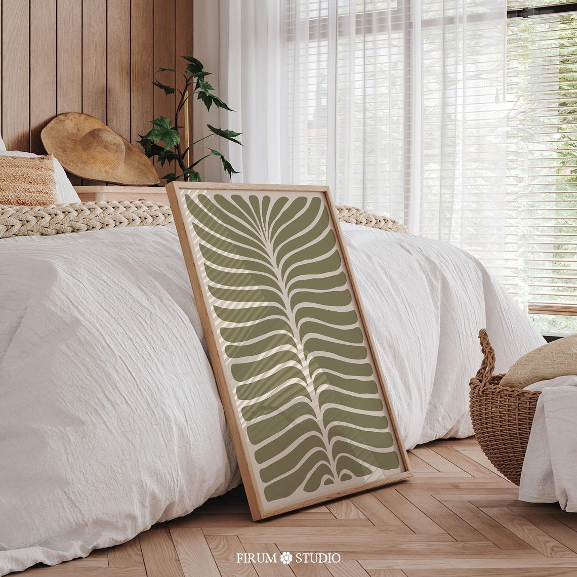 Mid Century Modern Green Leaf Abstract Organic Line Art Print - Image 2