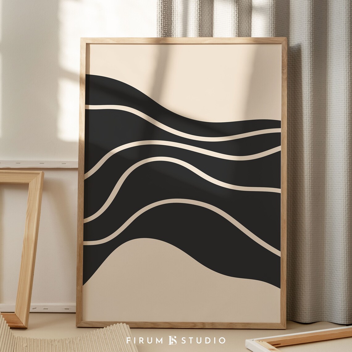 Mid Century Abstract Black And Beige Art Print - Image 2