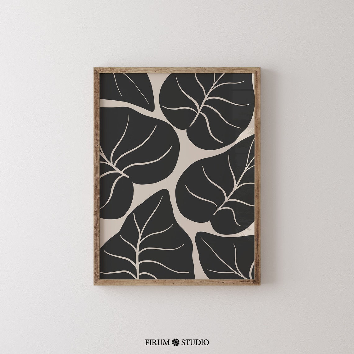 Black Bold Leaves White Veins Modern Botanical Graphic Art Poster