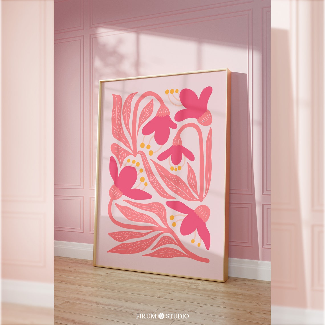 Hot Pink Floral Abstract Trendy Botanical Eclectic Living Room Poster