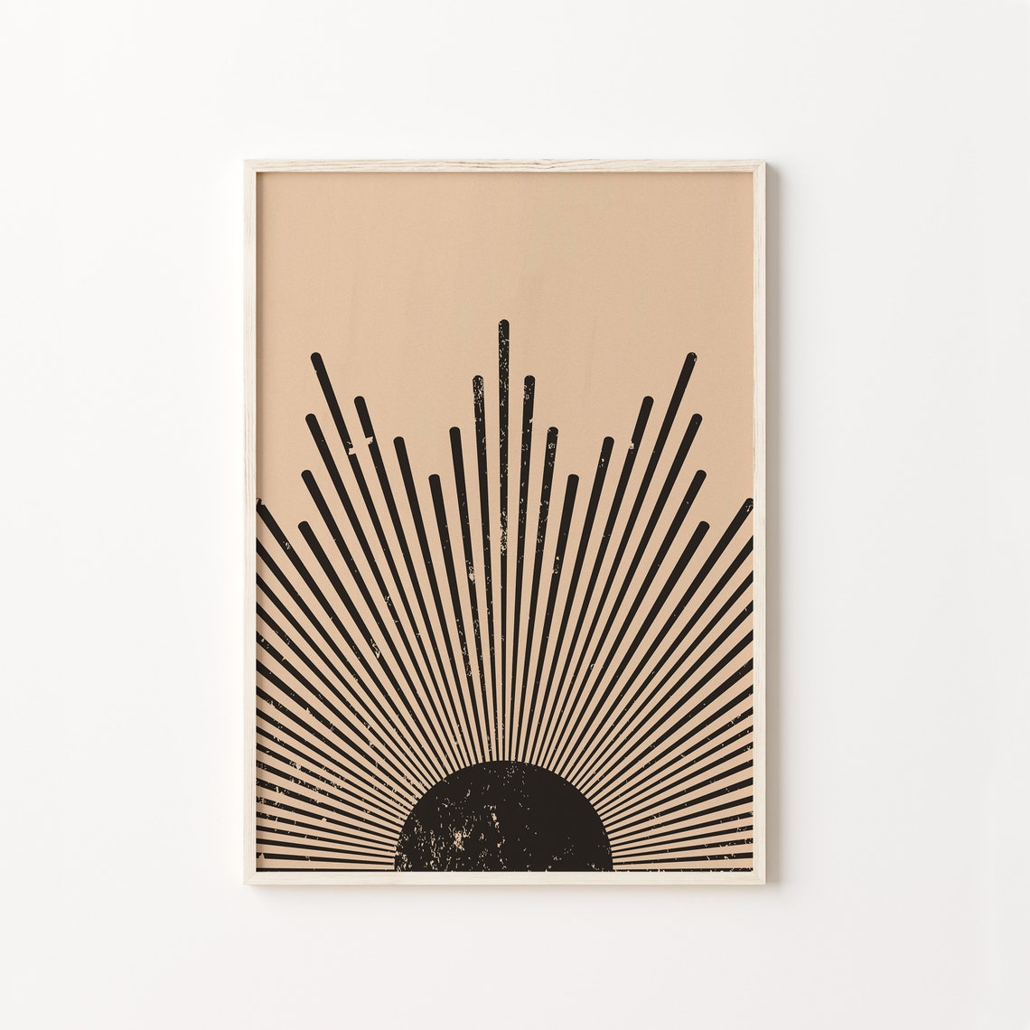 Black Rising Sun Rays on Beige Mid Century Boho Sun Decor Poster - Image 2