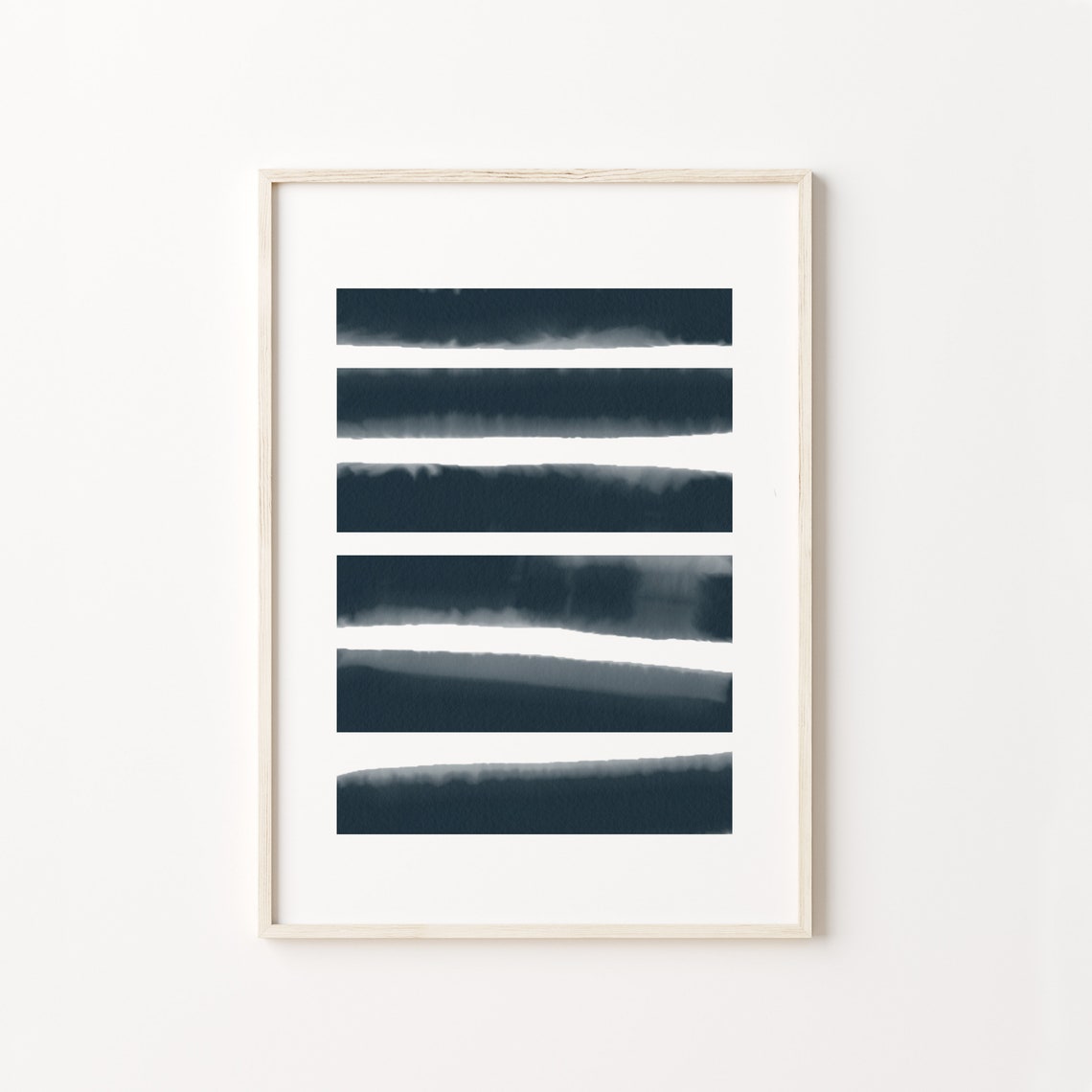 Navy Blue Minimalist Stripe Poster with Watercolor Bands on White