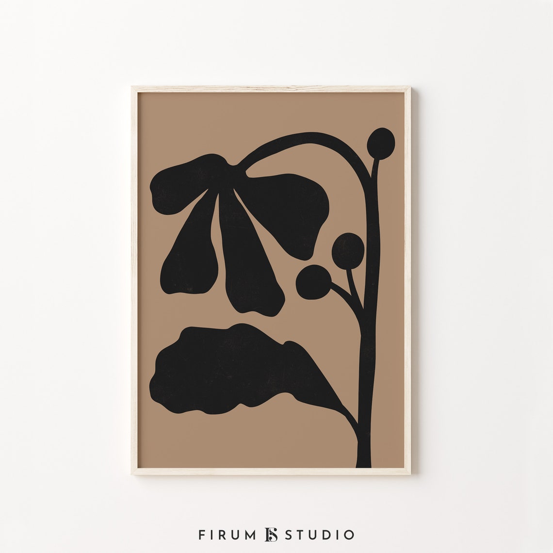 Abstract Black Floral Stem Dots Brown Minimal Organic Wall Art - Image 2