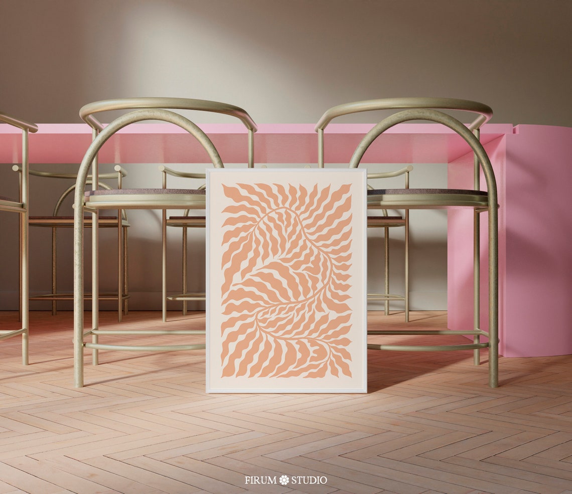 Peach Swirling Leaves Abstract Botanical Warm Orange Cream Poster