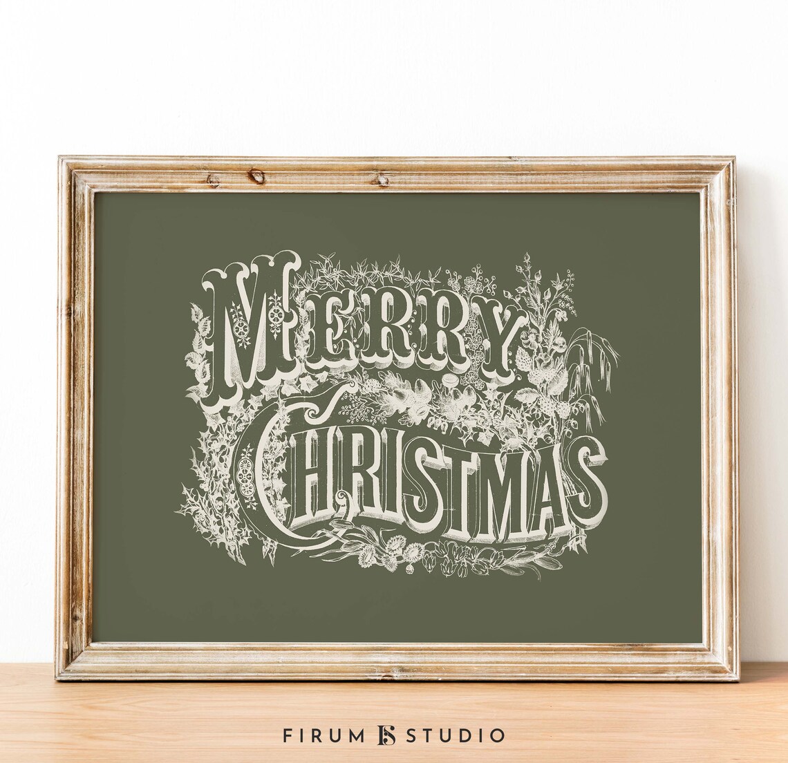Merry Christmas Vintage Lettering Olive Green Holiday Poster