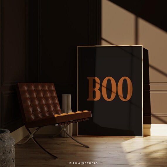 Boo Bold Orange Typography Black Minimalist Spooky Halloween Wall Poster