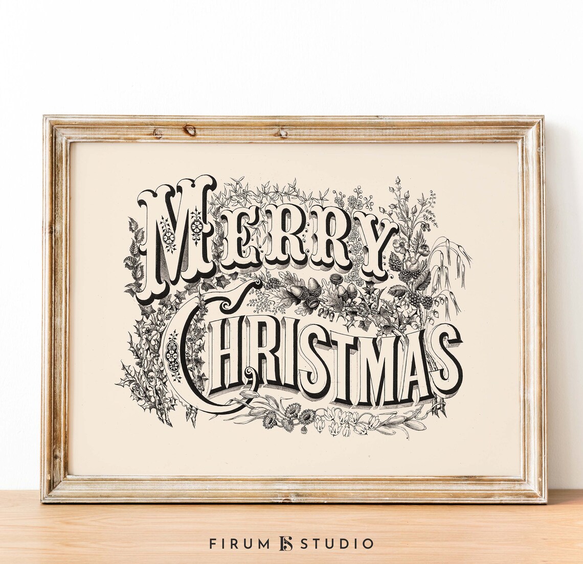 Vintage Christmas Retro Neutral Holiday Art Print