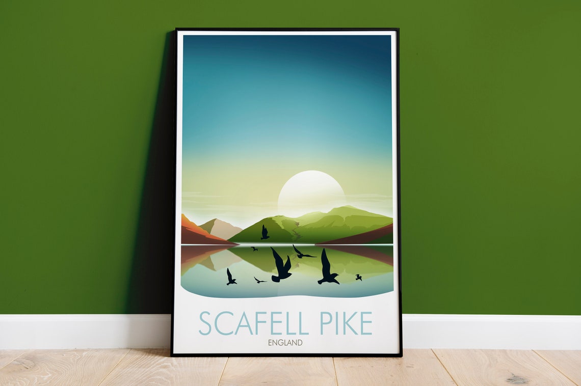 Scafell Pike England Sunset Lake Mountain Hiker Landscape Poster
