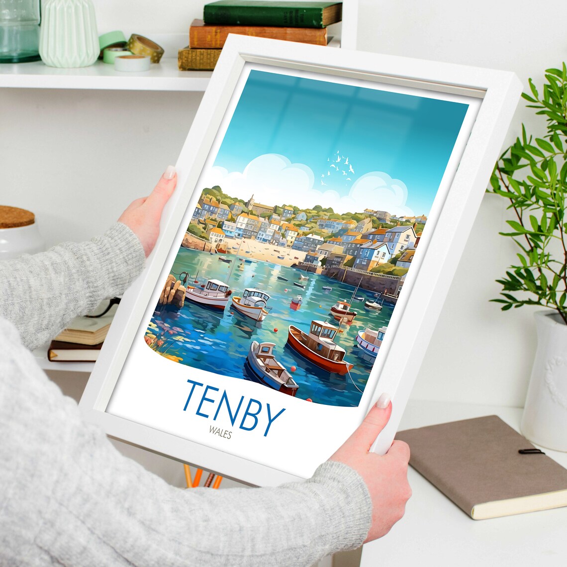 Tenby Wales Harbor Boats Seaside Town Coastal Travel Art Poster - Image 4