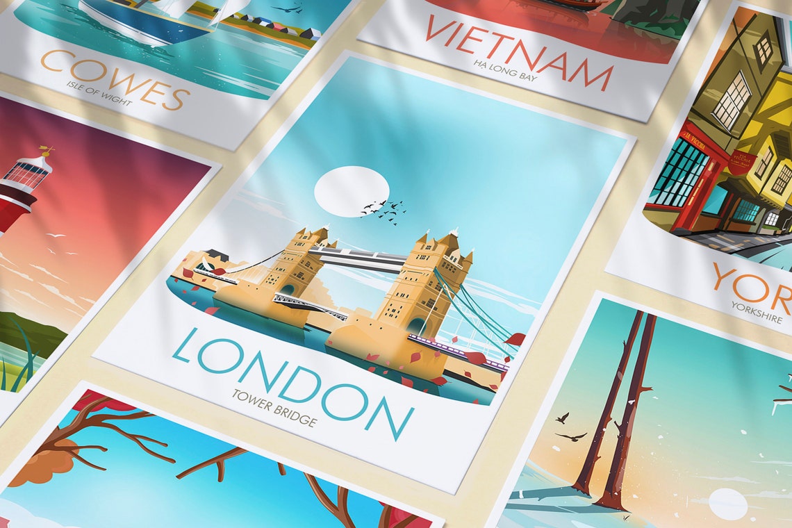 London Tower Bridge Sunset Iconic England Skyline City Travel Poster - Image 3