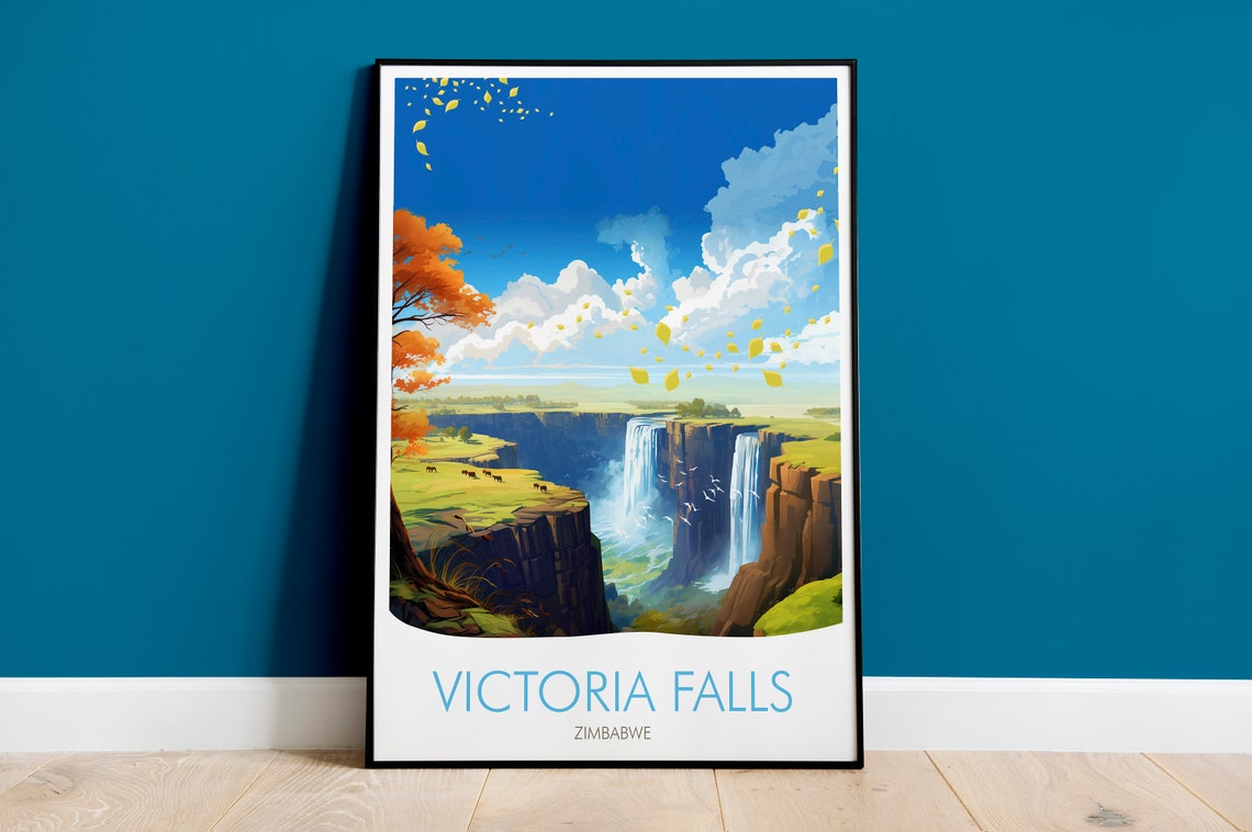 Victoria Falls Zimbabwe Gorge Waterfall Sunset Nature Poster