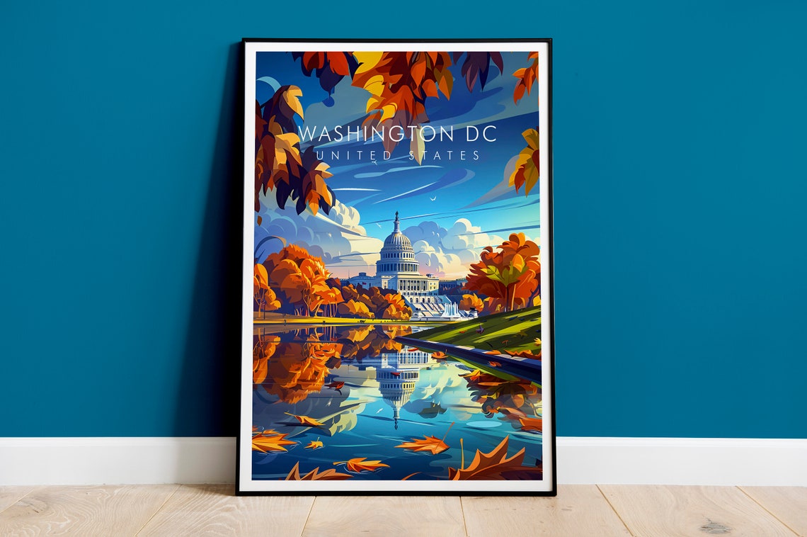 Washington DC Capitol Dome Reflecting Pool Autumn Colors Poster
